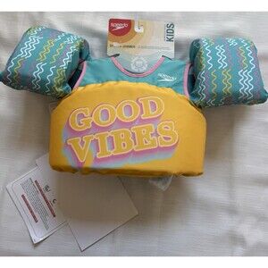 Speedo Kids Splash Jammer Life Jacket Vest In “Good Vibes” Print Sz 33-55lbs New
